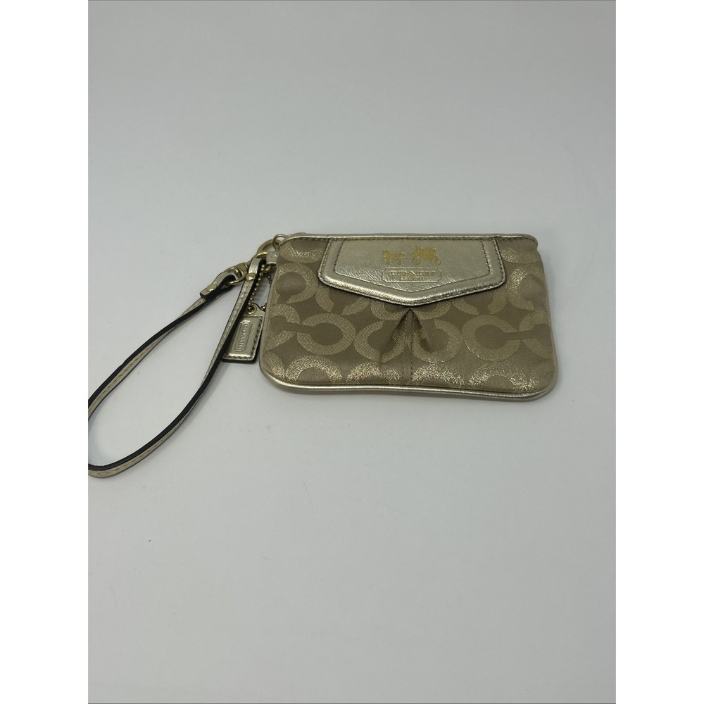 Coach Signature C Metallic Gold & Khaki Canvas Wristlet
